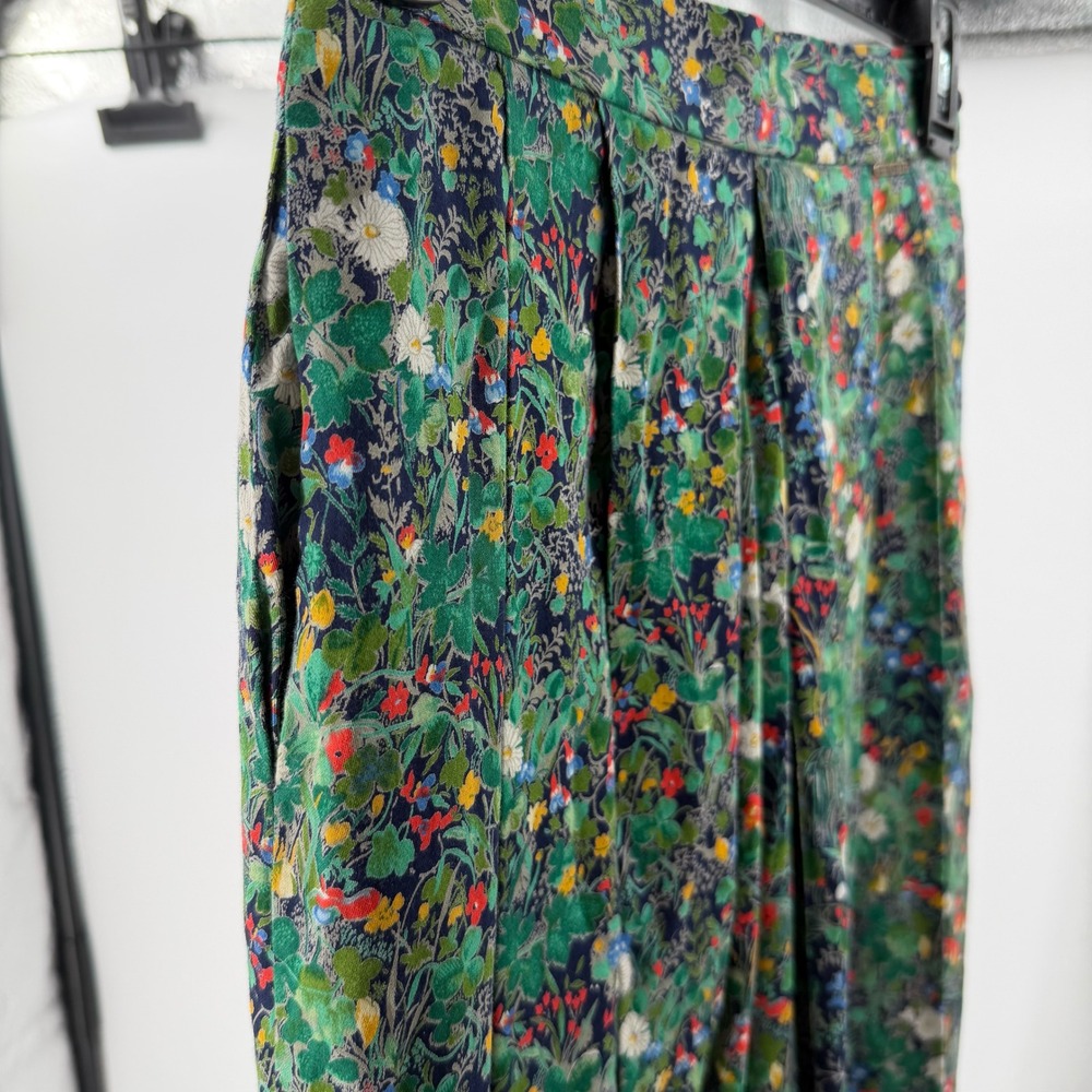 Vintage Geiger Austria Floral Cotton Midi Skirt Green Multi Pleated